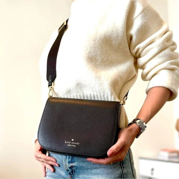 NEW Kate Spade bag crossbody black leather gold-tone hardware NWT - Picture 1 of 12